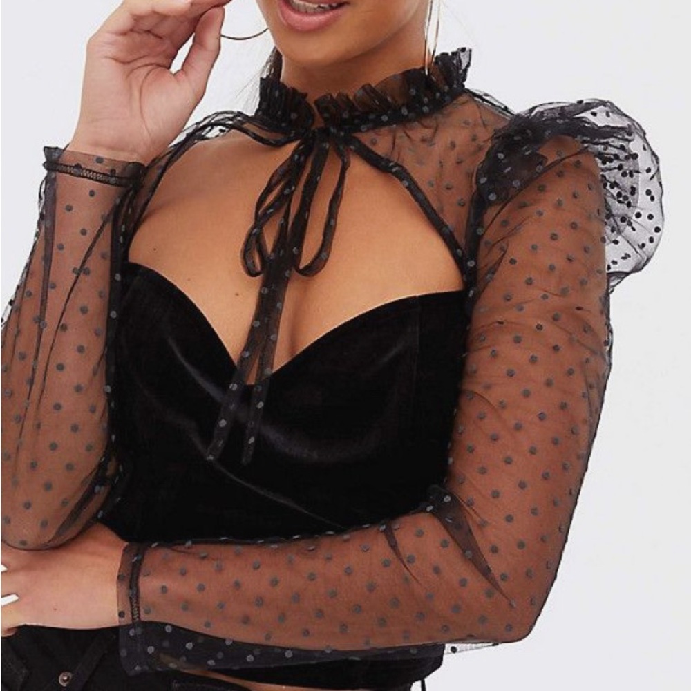 New Look (ASOS) Elegant Black Sheer/Velvet Polka Dot Top